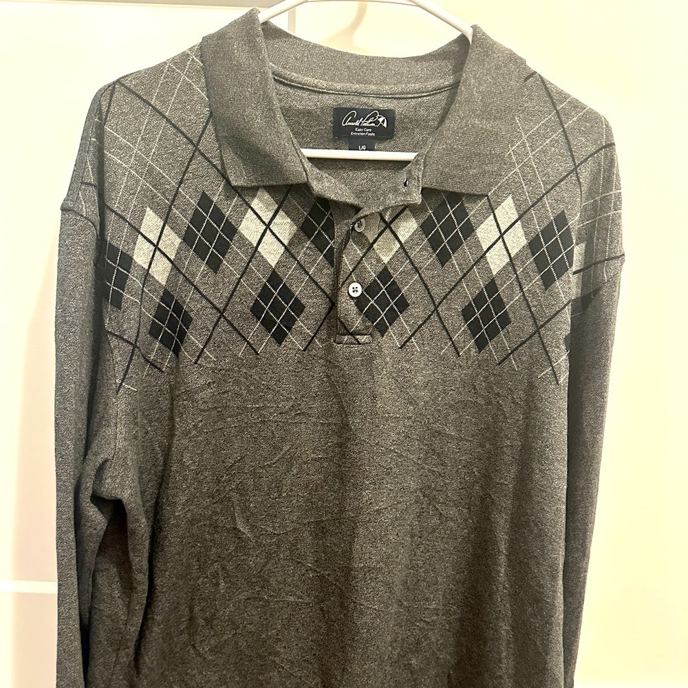 Arnold Palmer Vintage Pullover Sweater Grey Black White Plaid Size Large Mens